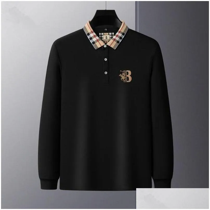 wholesale 2023 autumn and winter mens polos 100% cotton polo shirt long sleeve tee embroidered fall business casual lapel fashion top soft m-4xl