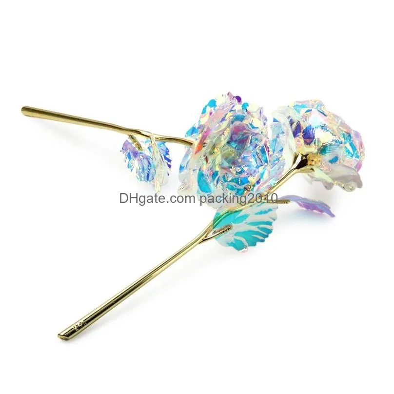colorful creative valentines day present gifts 24k gold plated foil rose flower glossy lighted birthday gift simulation flowers