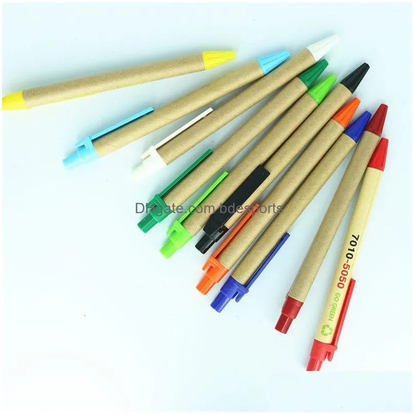 eco-friendly paper ballpoint pens custom logo school supplies stationery plastic clip pens promotional students ballpoint pens dh1334