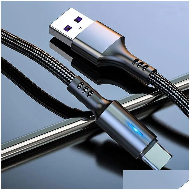usb type c 3a cable led fast charging mobile phone wire for xiaomi redmi samsung s22  type c data charge cable