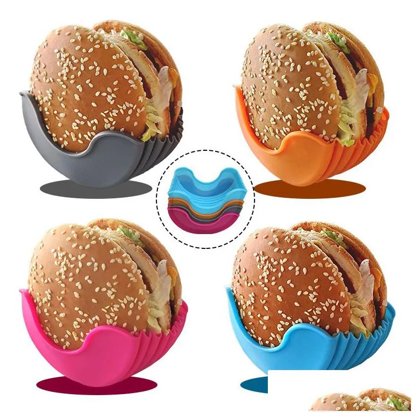 burger holders silicone hygienic reusable hamburger sandwiches holder container prevent falling apart messy- expandable