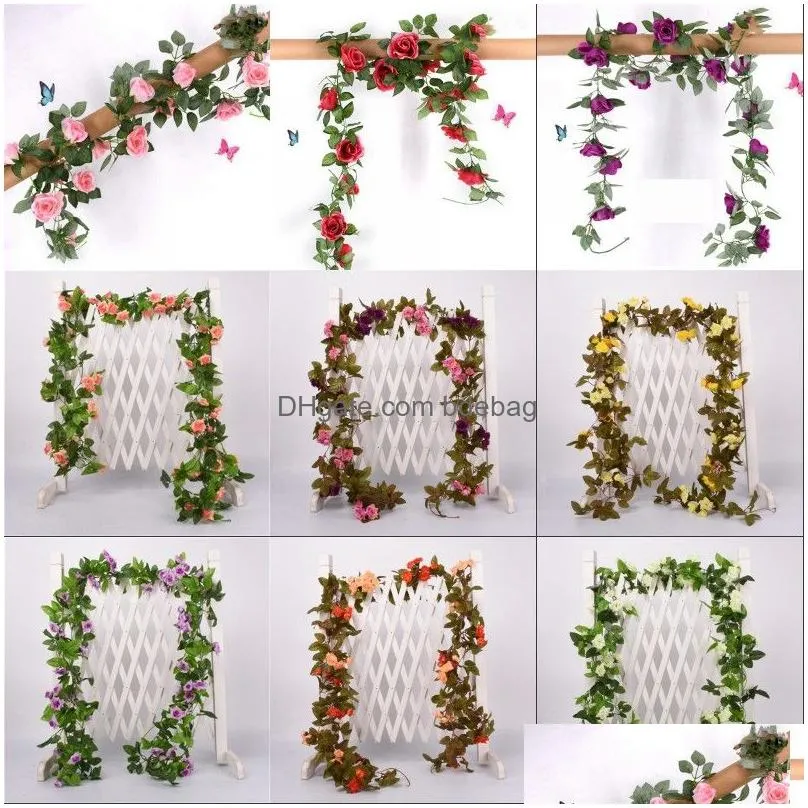 2.2m artificial flower vine fake silk rose ivy flower for wedding decoration artificial vines hanging garland home decor 423 v2