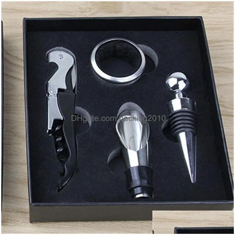 stainless steel bottles opener 4 piece set folding pockets portable seahorse knifes gifts red wine pourer compact 5 5jy f2