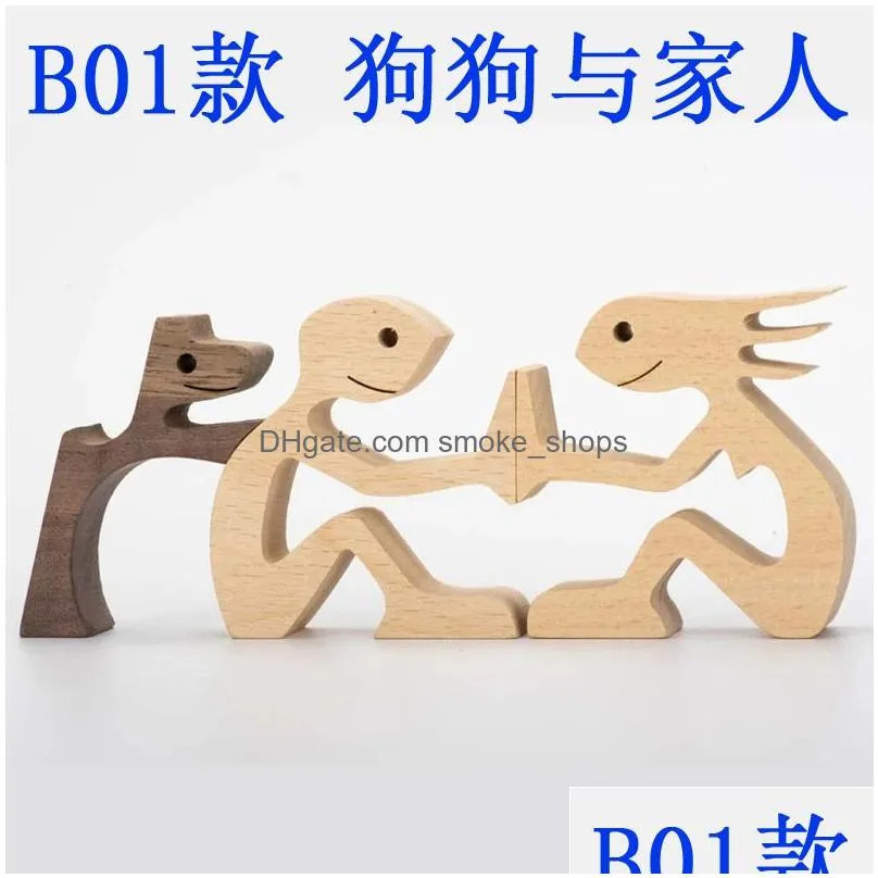 family puppy wood dog craft figurine arts crafts desktop table ornament carving model home office decoration pet sculpture dogs lovers