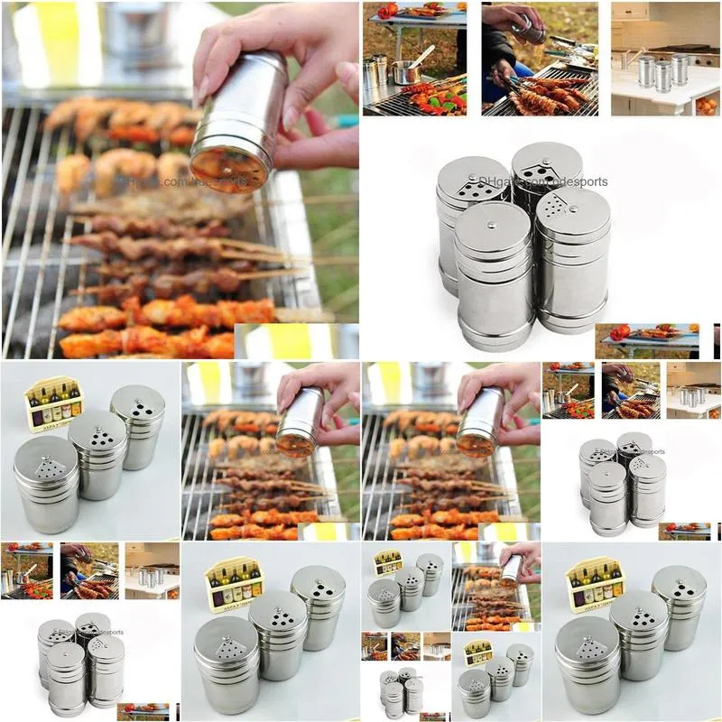 kitchen stainless steel spice shaker jar sugar salt pepper herbs bbq spice toothpick storage bottle 173 g2