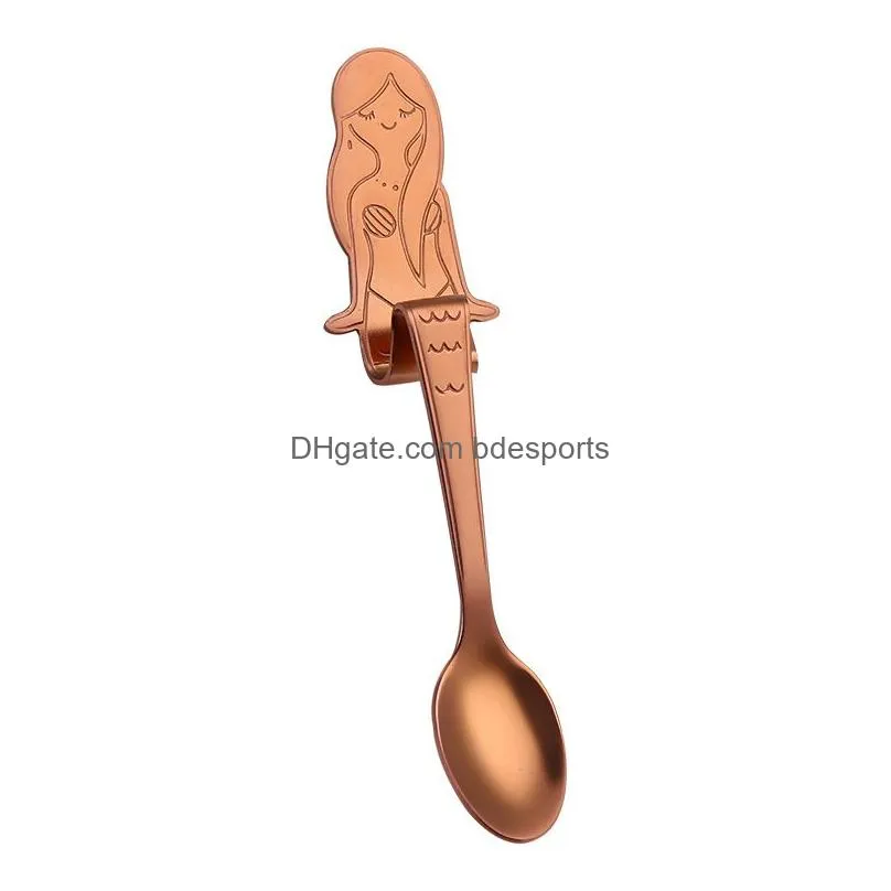 eco friendly creative coffee spoon cute mermaid spoon handle spoons flatware coffee drinking tools stainless steel kitchen gadget 346