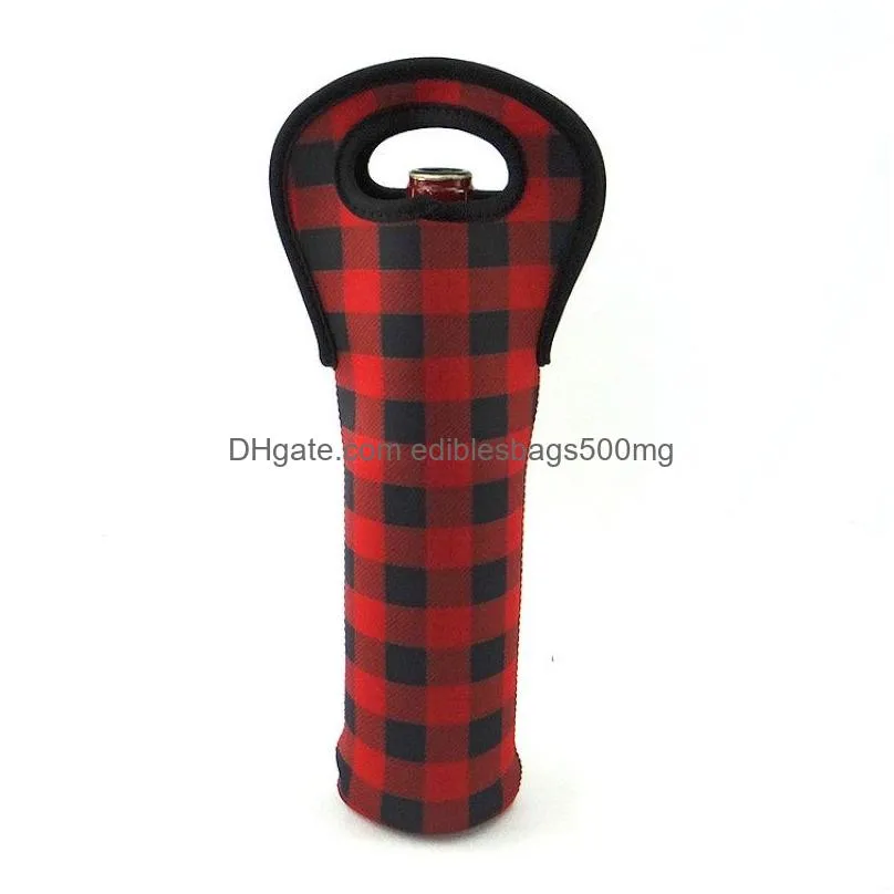 neoprene red check wine holder shock proof printed  plaid cooler covers durable bottle sleeve black white 5 8ny bb