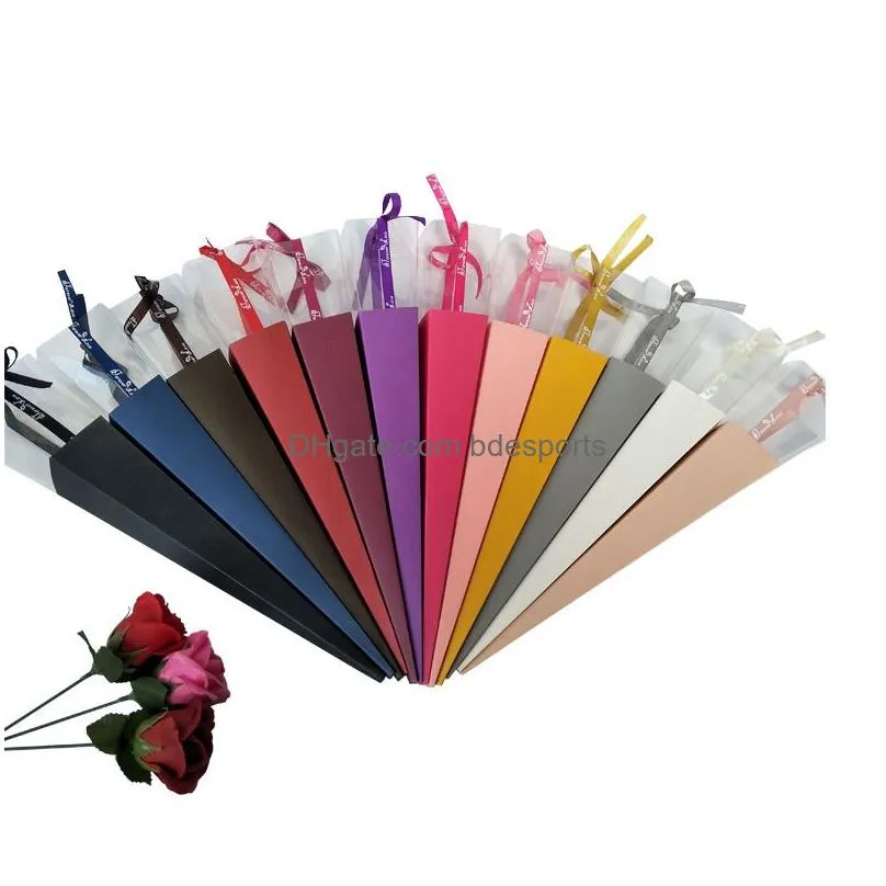 single rose box valentines day gift wrap wrapping silk ribbon cone carton transparent paper case wedding decor 0 85xd g2