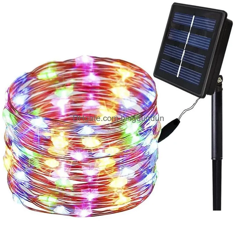 christmas solar string lights 33/66ft 100/200led copper wire lights 8modes fairy waterproofoutdoor string lights for patio gardengate 185