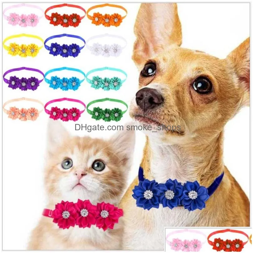 50/100pcs pet dog apparel bow ties flowers collar with shiny rhinestones bright color small middle neckties pets supplies dogs accessories 20211221