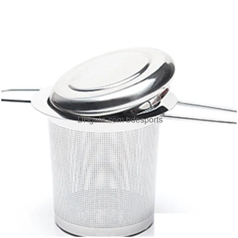 folding double handles tea infuser with lid stainless steel fine mesh coffee filter teapot cup hanging loose leaf tea strainer 46 p2
