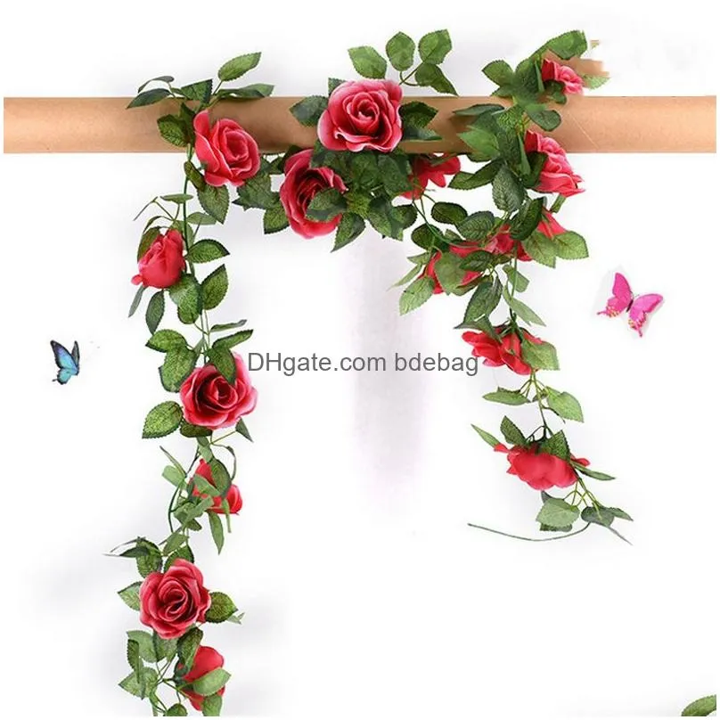 2.2m artificial flower vine fake silk rose ivy flower for wedding decoration artificial vines hanging garland home decor 423 v2