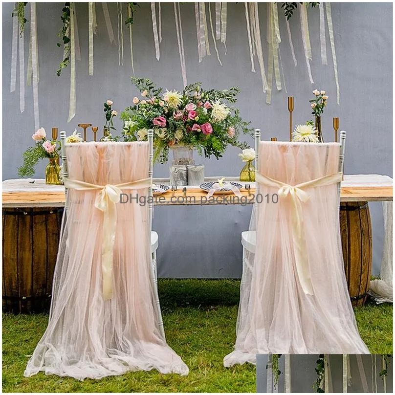 new pattern net yarn chairs cover wedding banquet party long voile chair sash decorate high grade 20 7hb ww