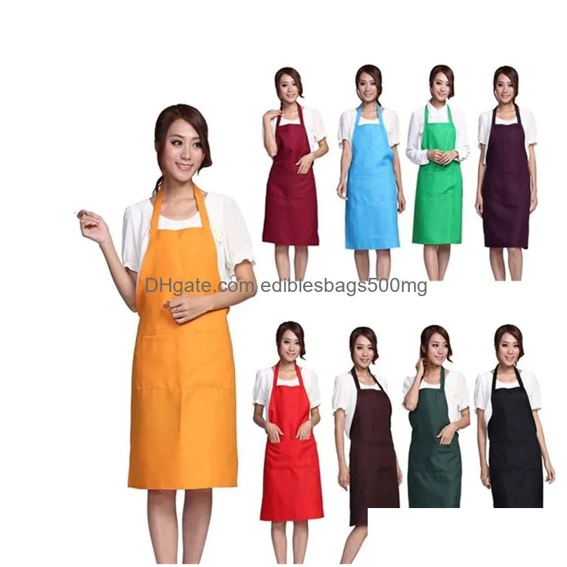 solid color apron for kitchen clean accessory household adult cooking baking aprons diy printing practical tools polyester fiber 4 5jf c