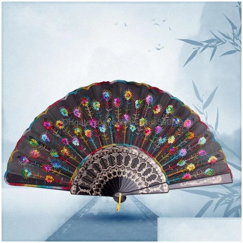 sequins dancing fan creative design peacock folding hand fans women stage performance prop multi color 1 8zq c rc