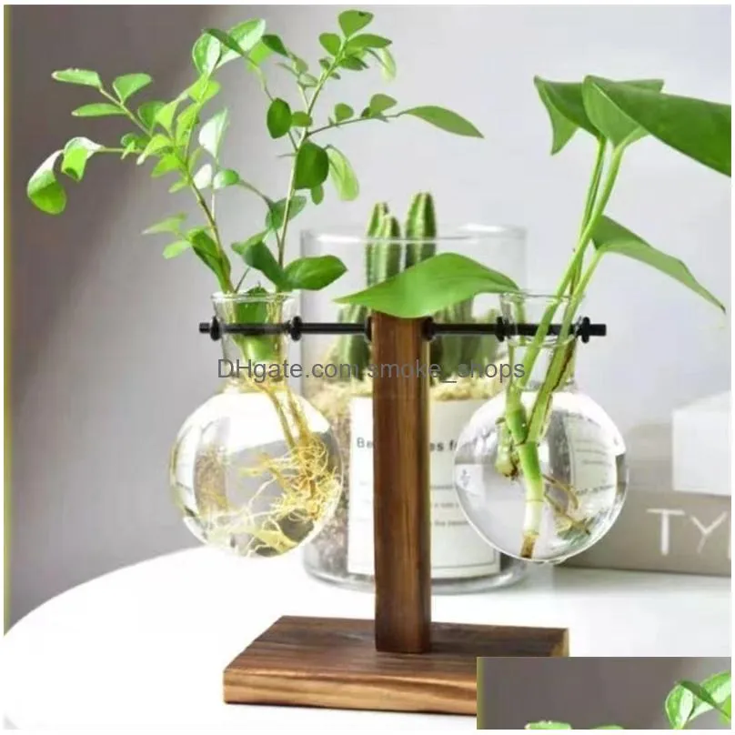 terrarium hydroponic plant vases vintage flower pot transparent vase wooden frame glass tabletop plants home bonsai decor 510 r2