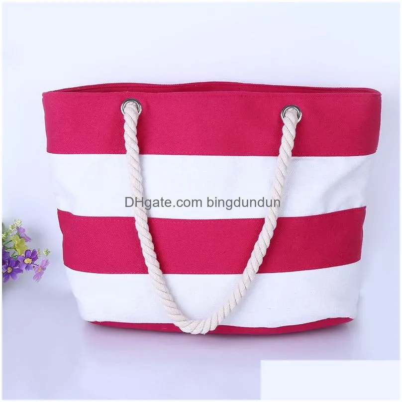 joker rough hemp rope woman canvas bag red black single shoulder beach stripe eco friendly bags fashion 13zc bb