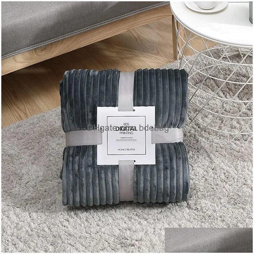 solid striped throw blanket flannel fleece super soft blankets warm fluffy bed linen bedspread for sofa bedroom decor home textiles 438