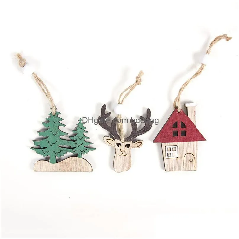 creative wood ornaments christmas tree elk car styles hanging pendants wooden ornament fit xmas party decorations 3 pieces 3 2xb e1
