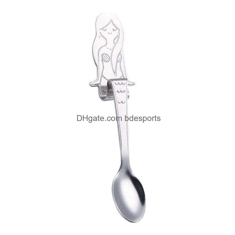 eco friendly creative coffee spoon cute mermaid spoon handle spoons flatware coffee drinking tools stainless steel kitchen gadget 346