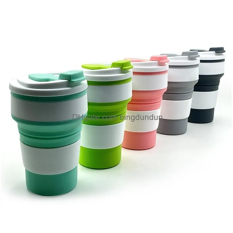 350ml silicone folding tumblers cup multifunctional high temperature and scald resistant portable coffee cups with lid personality drinkware 7 8lm