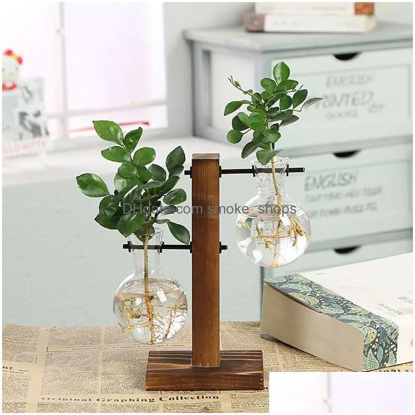 terrarium hydroponic plant vases vintage flower pot transparent vase wooden frame glass tabletop plants home bonsai decor 510 r2