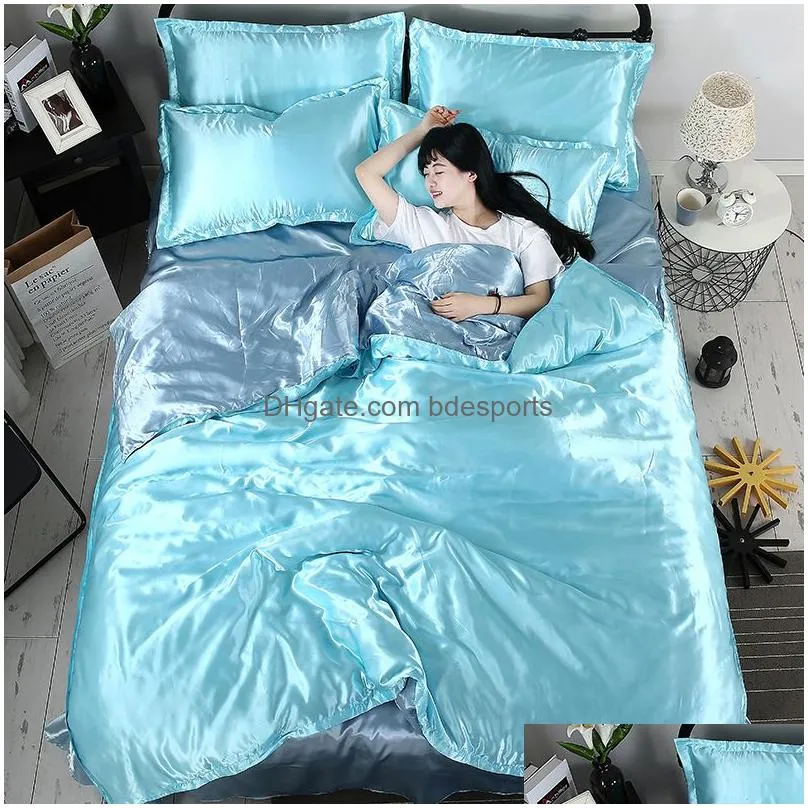 luxury pure satin silk bedding set single queen king size bed set duvet cover flat sheet pillowcases comforter home textile 1339 v2