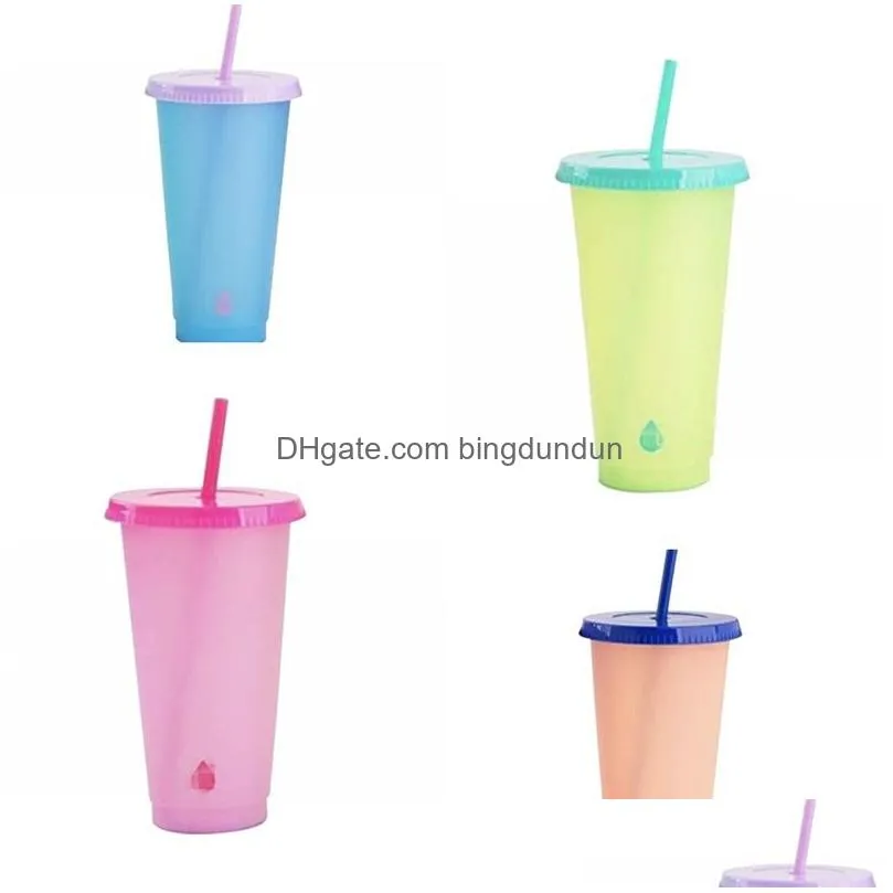 temperature sensing color changing cup juice coffee mugs pp material clear plastic tumbler with lid reusable suction tubular sports 5 5hb