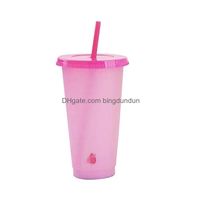 temperature sensing color changing cup juice coffee mugs pp material clear plastic tumbler with lid reusable suction tubular sports 5 5hb