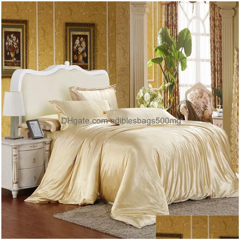 good quality satin silk bedding sets flat solid color queen king size 4pcs duvet cover flat sheet pillowcase twin size1 737 r2