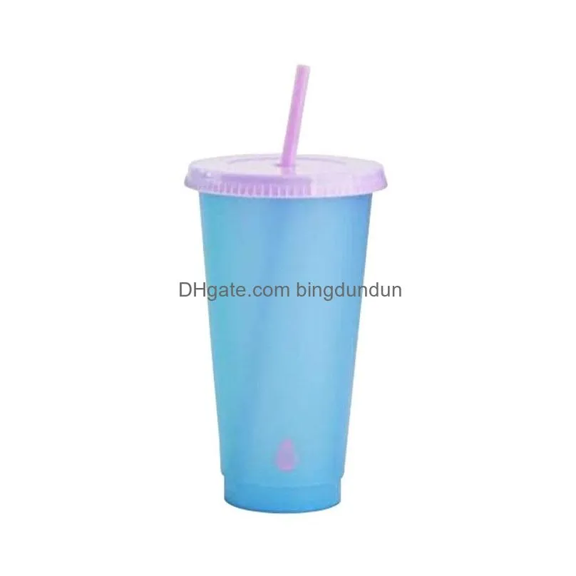 temperature sensing color changing cup juice coffee mugs pp material clear plastic tumbler with lid reusable suction tubular sports 5 5hb