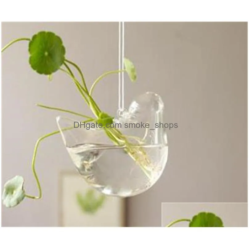 originality bird shape vase hydroponics suspension transparent flower pot glass hanging water plant flowerpot home decor creative 8cs