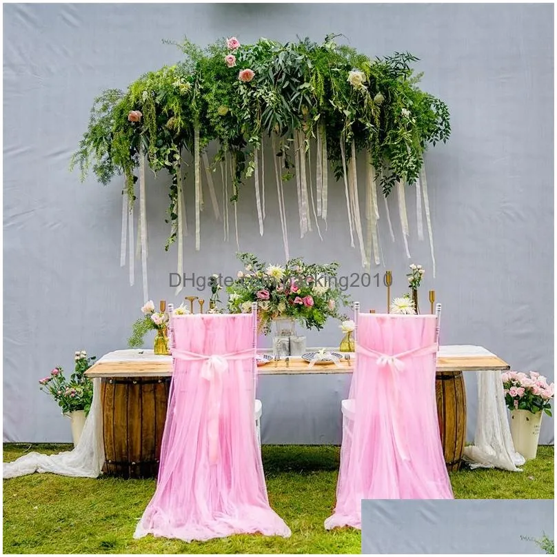 new pattern net yarn chairs cover wedding banquet party long voile chair sash decorate high grade 20 7hb ww