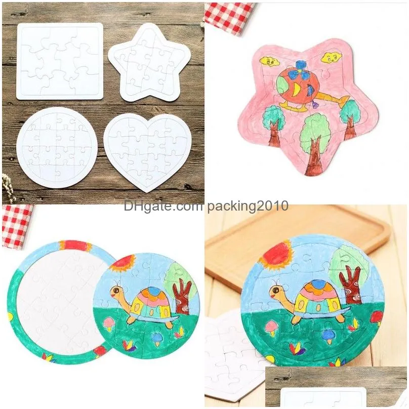 sublimation blank picture party favor puzzle diy colouring jigsaws child square five pointed star painting toys white gift paper 0 9xj