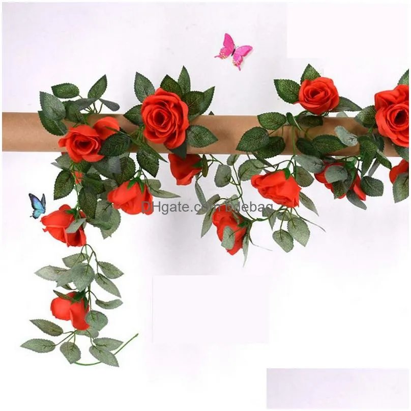 2.2m artificial flower vine fake silk rose ivy flower for wedding decoration artificial vines hanging garland home decor 423 v2