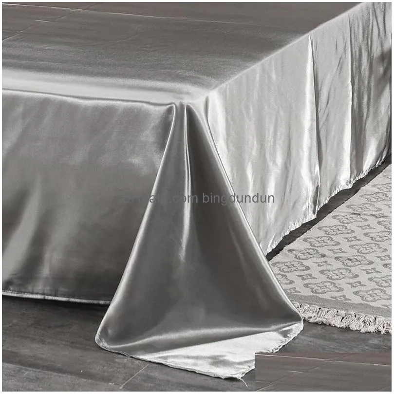 wholesale bedding sets luxury satin silk white flat sheet silky queen king bed sheets for women men 1317 t2