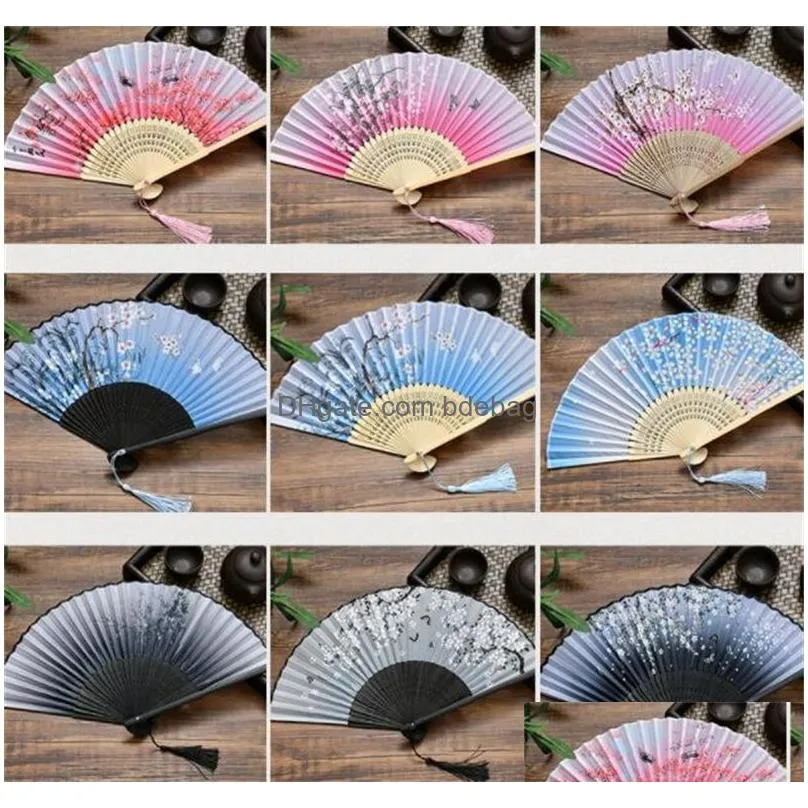 vintage style silk folding fan arts and crafts chinese japanese pattern art craft gift home decoration ornaments dance hand fans 5803