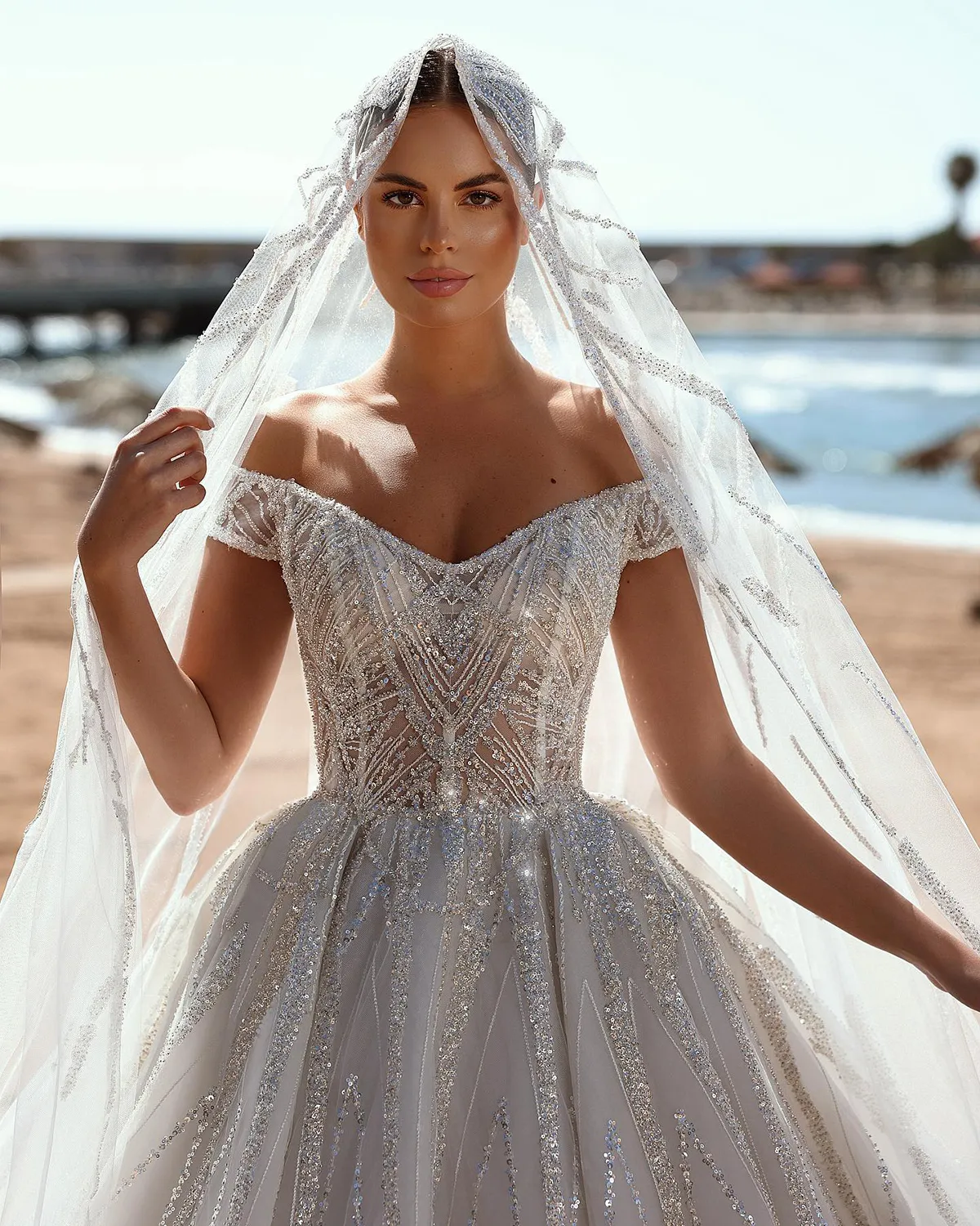 Jonuesque A-line Wedding Dresses Bateau Illusion Sequins Backless Zipper Pleats Chapel Gown Custom Made Zipper Plus Size Bridal Dress Vestidos De Novia