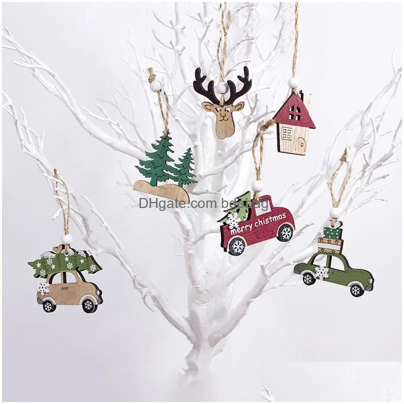 creative wood ornaments christmas tree elk car styles hanging pendants wooden ornament fit xmas party decorations 3 pieces 3 2xb e1