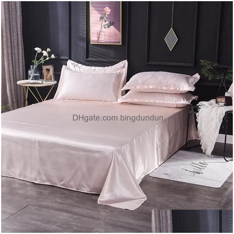 wholesale bedding sets luxury satin silk white flat sheet silky queen king bed sheets for women men 1317 t2