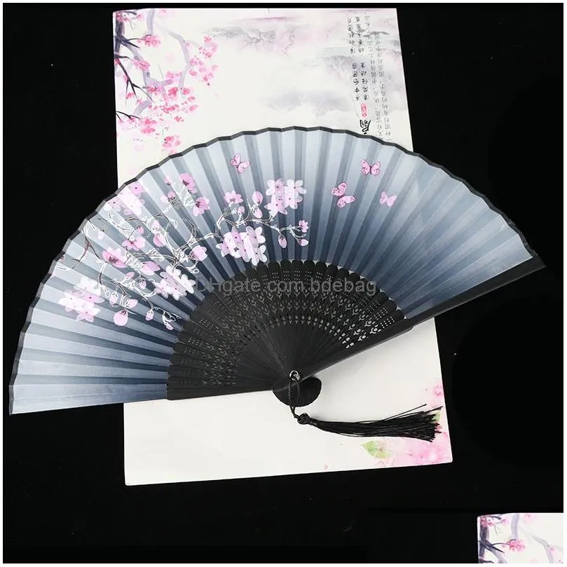 vintage style silk folding fan arts and crafts chinese japanese pattern art craft gift home decoration ornaments dance hand fans 5803