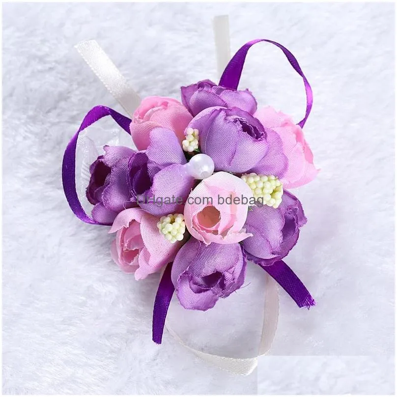 50pcs/set wedding wrist flower bridesmaid sisters wrist corsage decorative flower bridal prom hand simulation flowers bracelet 222 n2