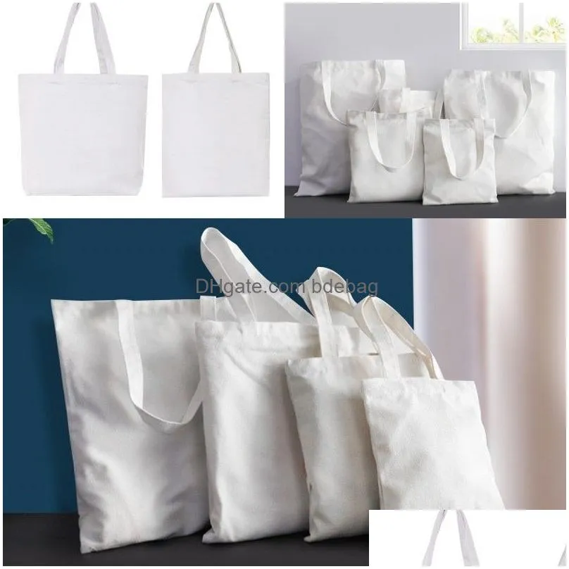 diy white tote canvas storage bag sublimation blank rectangle handbag fixed single shoulder strap pouch outdoor shopping 6 5mj g2
