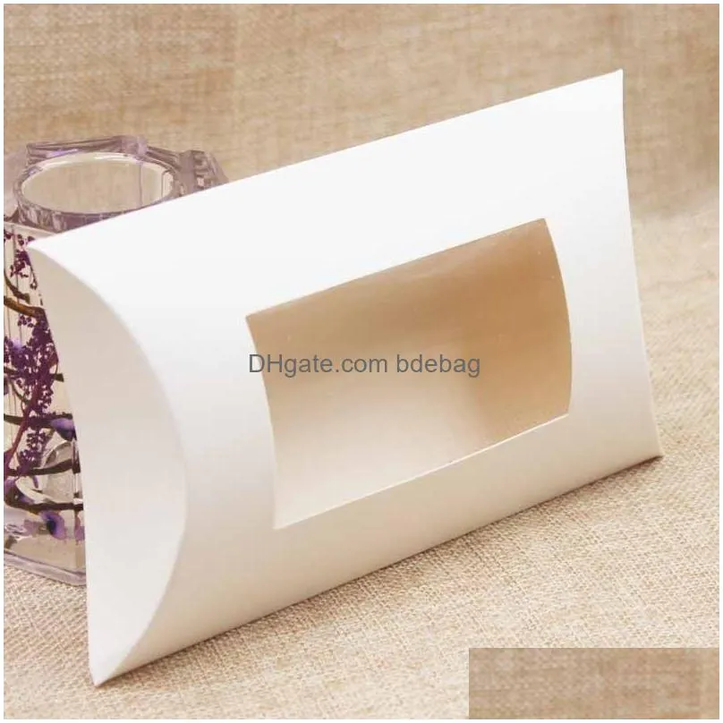 kraft pillow box with clear pvc window black brown white pillow shape handmade candy soap packaging box 255 n2