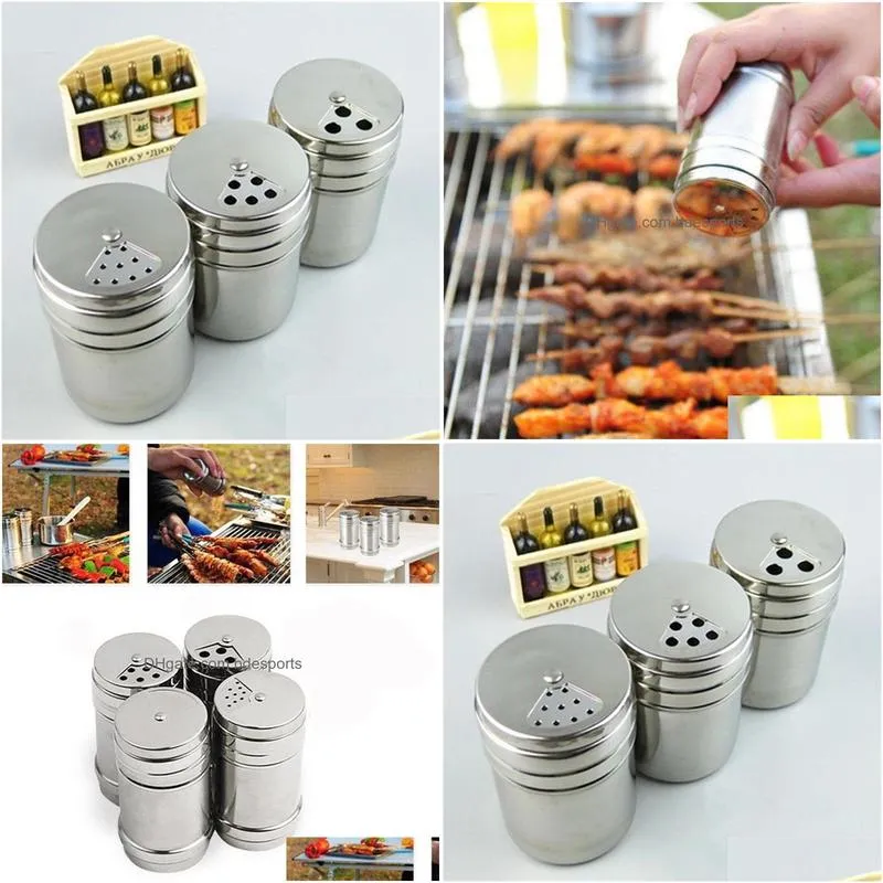 kitchen stainless steel spice shaker jar sugar salt pepper herbs bbq spice toothpick storage bottle 173 g2