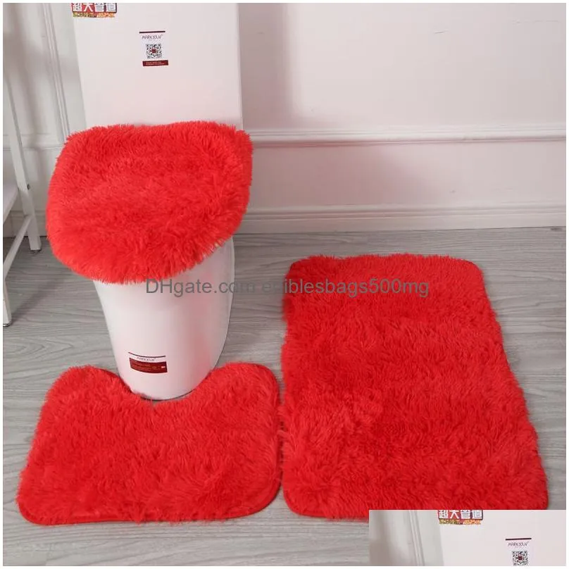 solid color bathroom mat set fluffy hairs bath carpets modern toilet lid cover rugs kit 3pcs/set rectangle 50x80 50x40 45x50cm 843 d3