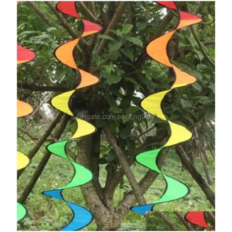 outdoors rainbow spiral windmill windsock garden decorate durable rotate portable wind spinner coloured ribbon knitting folding 4 5hb