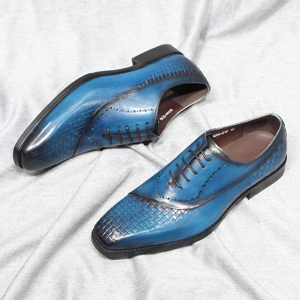 Luxury Men's Oxfords Genuine Leather Handmade Lace-Up Pointed Toe Wedding Party Office Formal Dress Shoes for Men Suit Footwear