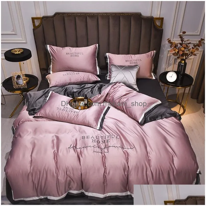 2022 -selling silk bedding sets 4 pcs solid bed suit qulit cover designer bedding supplies 10 colors 436 v2