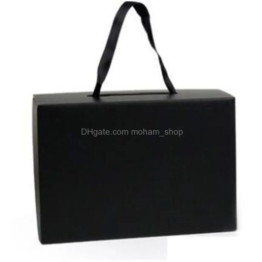 kraft paper gift wrap box black brown rectangle packing case fold rope tote carton clothes shoes home white portable m2